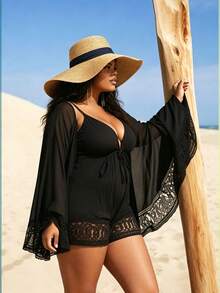 1pc Women's Wide Brim Straw Hat - UV Protection Summer Sun Hat With Black Ribbon - Foldable Beach Hat, Suitable For Vacation And Travel - Multicolor - View 2