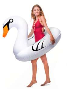 1pc White Swan Inflatable Swim Ring, Swan-Shaped With Handle Water Ride Float, Summer Water Park Fun - Multicolor - View 6