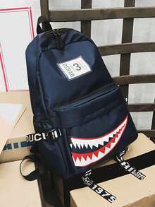 1pc Unisex Street Style New Korean Version Creative Shark Design Fashion Campus Backpack For High School And College Students, Casual School Bag (Random Webbing Print And Letter, Random Left/Right Pull Tab Direction) - Multicolor - View 6