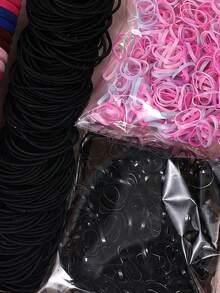 1109件女孩兒童髮飾套裝，基礎尼龍髮圈、絲綢緞面髮圈、彩色彈性橡膠髮圈、編髮工具組 - 彩色 - 查看 5