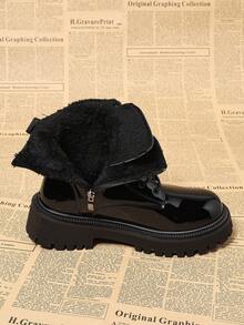 Winter Women's Comfortable Fashion Versatile Ankle Boots, Thick Lined Solid Color Ankle Boots, Snow Boots. - Black - View 2