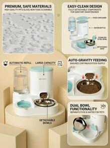 PETSIN 2-In-1 Pet Feeder & Water Dispenser, Large Capacity Dog Cat Food Water Bowl Set, No Spill, Easy Clean, For Small Medium Pets - 1L-2.2L - View 2