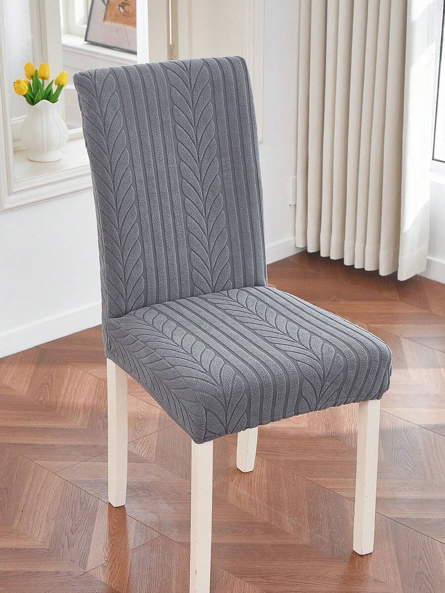 1/2/4/6pcs Jacquard Elastic Dining Chair Covers Set, Dark Color Stretch Full Coverage Washable Soft Fleece Chair Slipcovers, Suitable For Kitchen, Dining Room, Party, Wedding - Grey - View 1