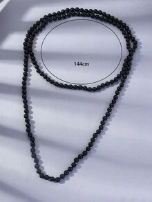 1pc Bohemian Style Handmade Knotted Pearl Necklace, Layerable Elegant Pearl Necklace For Women, Suitable For Party, Ball, Daily Commute, All Seasons, Luxury Gift - Black - View 4