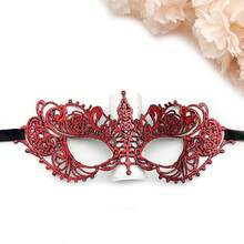 Adult Masquerade Mask, Rhinestone Satin Ribbon Style, Mysterious Fun Lace Mask, Couple Style, Men's And Women's Lace Headwear And Costume, Christmas Mask,Halloween - Black - View 6