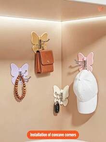 Aesthetic 360° Rotating Butterfly Triple Hook, No-Drill Self-Adhesive Wall Hanger For Hats, Bags & Coats, Strong Sticky Corner Organizer For Bathroom/Bedroom Decor/Kitchen Storage, Space-Saving Rotating Rack For Keys, Scarves & Towels - View 8