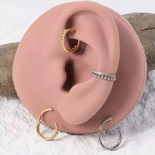 1pc G23 Round Hinge Nose Ring, 16G/18G Piercing Earring, Zirconia Inlaid Gold Plated Earring Hoop, Y2K And Gothic Style Nose Piercing Set - Personalized Nose Ring - View 6