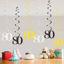 4 Conjuntos Decoração Pendente Espiral Preto e Dourado para Aniversário, Suprimentos de Decoração para Festa de Aniversário de 16/18/21/30/40/50/60/70/80 Anos - multicolorido - Visão 21
