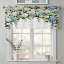 NOSBEI 1PC Light Blue White Hydrangea Rose Print Rod Pocket Curtain, Semi-Sheer Light Filtering Window Drape, Elegant Floral Arrangement For Bedroom Living Room Decor - Multicolor - View 14