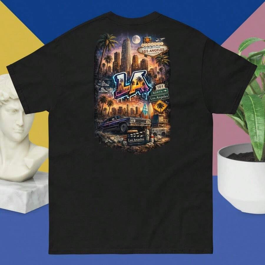LA Street Culture T-Shirt Los Angeles Urban Vertical Art Tee West Coast City Vibes Shirt By Nitay Azulay - 黑色 - 查看 1