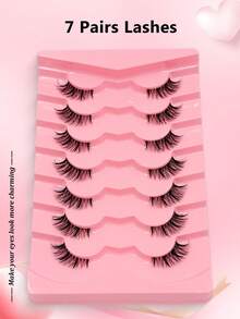 Asiteo 7 Pairs Cartoon Half-Eye False Eyelashes, Extended Tail False Eyelashes, Cat Eye Anime Pointed False Eyelashes, Natural Thin Faux Mink False Eyelashes, Transparent Band False Eyelashes - 半眼睫毛 - 查看 5