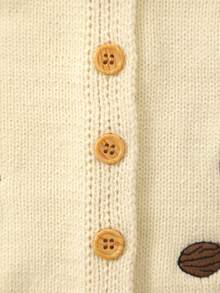 Baby Girl Autumn/Winter Cute Cartoon Rabbit & Squirrel Embroidered Ruffle Peter Pan Collar Knitted Cardigan - Yellow - View 4