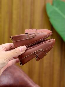 春夏秋休閒時尚嬰兒鞋 0-1歲通用 樂福鞋 素色套腳軟底走路鞋 - 棕色 - 查看 5