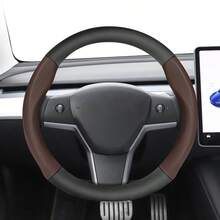 Hocasen 碳纤维纹理皮革和透气PU皮革方向盘套,适用于特斯拉Model S/Model 3/Model Y/Model X/Model Y L及其他车型,颜色可选:黑色、酒红色、摩卡色、橙色 - Perforated Steering Wheel Cover - 查看 22