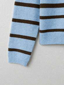 Women's Winter Top,Colorblock Striped Long Sleeves Collared Sweater,Knit Pullover For Casual Daily Street Wear,Preppy Style Back-To-School Outfits - Blue - View 5