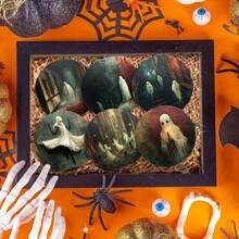6pcs PET Coasters, Halloween Elements, Ghost Pattern Design Heat-Resistant Coasters, Hand Washable, Budget-Friendly, Suitable For Event And Party Decoration, Table Centerpiece, Halloween, Christmas, Thanksgiving Holiday Decor - PET Coaster - 1822 - View 4