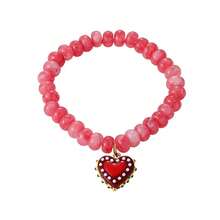 1pc Bohemian Flirty Style Y2K Creative Fashion Elegant Exquisite Gorgeous Minimalist Dopamine Color Natural Stone Beaded Resin Colorful Heart Pendant Elastic Bracelet For Women Sisters Couples Prom/Graduation Jewelry Gift, Suitable For Daily Wear, Dating, Party, Holiday, Summer Beach Vacation (Bead Color Random) - Hand Strap - View 12