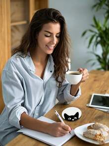 1/6/12pcs Minimalist Black Cat Silhouette Wooden Coasters, Cute Cartoon Black Cat Paw Print Round Wooden Coasters, Suitable For Cat Lovers Home Kitchen Bar Coffee Table Modern Minimalist Decor - Black - View 8