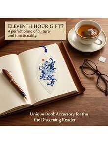 1pc Blue And White Porcelain Style Leaf Vein Bookmark With Tassel, Chinese Ink Art Peony And Peacock Pattern, Handmade Natural Leaf Bookmark, Ideal Gift For Readers And Students - View 5