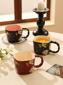 American Retro Floral Ceramic Mug, Light Luxury Style, Home Breakfast, Milk Cup, Exquisite Afternoon Tea, Coffee Cup, Plate Set, Multi Color Home Hospitality Ceramic Water Cup - Multicolor - View 6
