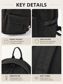 Mochila de gran capacidad con estampado de patrón de letras, esencial para estudiantes, regreso a clases, viajes o vacaciones - Multicolor - Ver 11