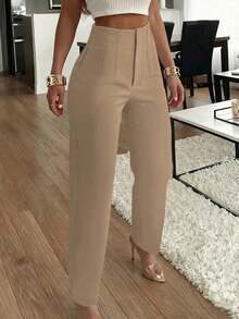 Women's Elegant Office Trousers With Pleated Side Pockets And A Slim Fit, Suitable For Casual Spring Wear - Persimmon 2 - View 12