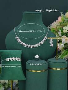 5pcs Elegant Exquisite Series Geometric Design Women's Daily Wear Jewelry Set, Handmade Inlaid White Cubic Zirconia, Includes Necklace, Bracelet, Earrings, Ring, Suitable For Daily Wear, Party, Gift For Friends - Geometric Design - View 2