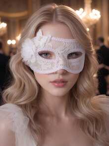 1pc Women's Black & White Party Sexy Vintage Masquerade Performance Mask, Semi-Transparent Floral Pattern Half Face Mask With Tie, Eye Mask, All Season - Multicolor - View 7