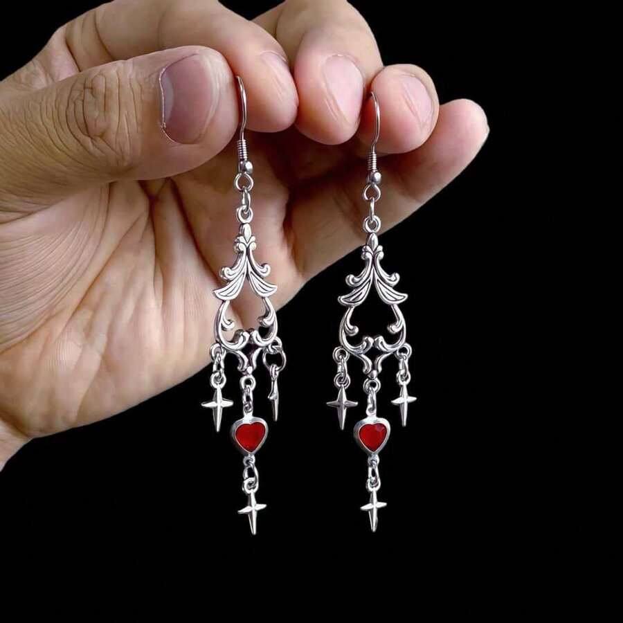 Heart-Shaped Star Earrings - AQ-947 - View 1