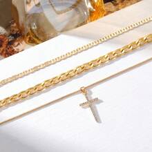1pc Thick Multi-Layer Cross Pendant Necklace, Hip-Hop Style Chain, Fashion Accessory, Unisex - Gold - View 4