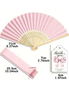 Juego de abanicos de mano plegables elegantes de color rosa, incluye tarjeta de agradecimiento y bolsa de regalo, abanico de mano de bambú nupcial, adecuado como regalo para damas de honor y decoración de boda, perfecto para fiestas, eventos y accesorios de verano - Multicolor - Ver 7
