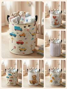 1pc,Round Storage,Extra Large Capacity Foldable,Durable,Car,Animal,Butterfly Pattern Printed Large Capacity Foldable Round Storage Basket,With Handle,Nursery Multi-Purpose Storage Basket,Baby Sundries Organizer Storage Box,Nursery Storage,Baby Supplies Storage,Diaper Storage,Clothing Storage,Baby Supplies Sundries Storage,Multi-Purpose Storage Box,Foldable Baby Supplies Storage Box - Multicolor - View 2
