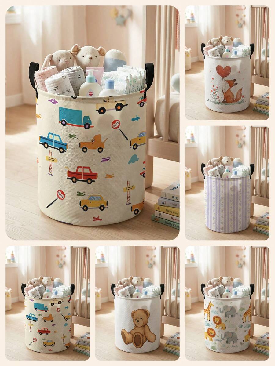 1pc,Round Storage,Extra Large Capacity Foldable,Durable,Car,Animal,Butterfly Pattern Printed Large Capacity Foldable Round Storage Basket,With Handle,Nursery Multi-Purpose Storage Basket,Baby Sundries Organizer Storage Box,Nursery Storage,Baby Supplies Storage,Diaper Storage,Clothing Storage,Baby Supplies Sundries Storage,Multi-Purpose Storage Box,Foldable Baby Supplies Storage Box