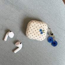 韓式簡約白底黑波點藍莓+吊飾耳機保護套，適用於 Airpodspro3、新 Airpodspro2、Airpods4、Airpods3，1/2 代通用，女性可愛個性化保護殼，春夏季耳機套，生日禮物/節日禮物 - 白色 - 查看 7