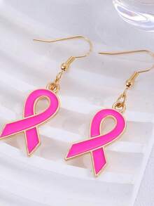 1 Pair Fashionable Elegant Ribbon Heart Pink Earrings, Women's Earrings, Accessories Caring For Women's Health Breast Cancer Prevention Activity Commemorative Gift Jewelry, Suitable For Daily Wear, Gift For Family And Friends - Pink - View 5