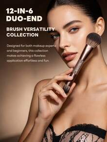MAANGE 6pcs Professional Dual-Ended Makeup Brush Set, Portable Travel Makeup Brush Kit Including Face, Eye, Detail Brushes, Suitable For Travel And Dates, Can Be A Gift For Women - Multicolor - View 5