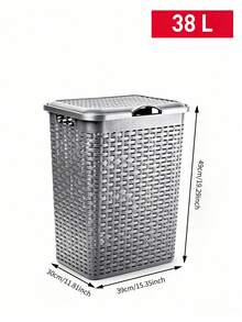 38L Large Capacity Laundry Basket - Woven Rattan Style Clothes Storage Bin | With Lid Breathable Design, Sturdy And Durable, Suitable For Storing Dirty Laundry And Organizing Miscellaneous Items - Random Color - View 2