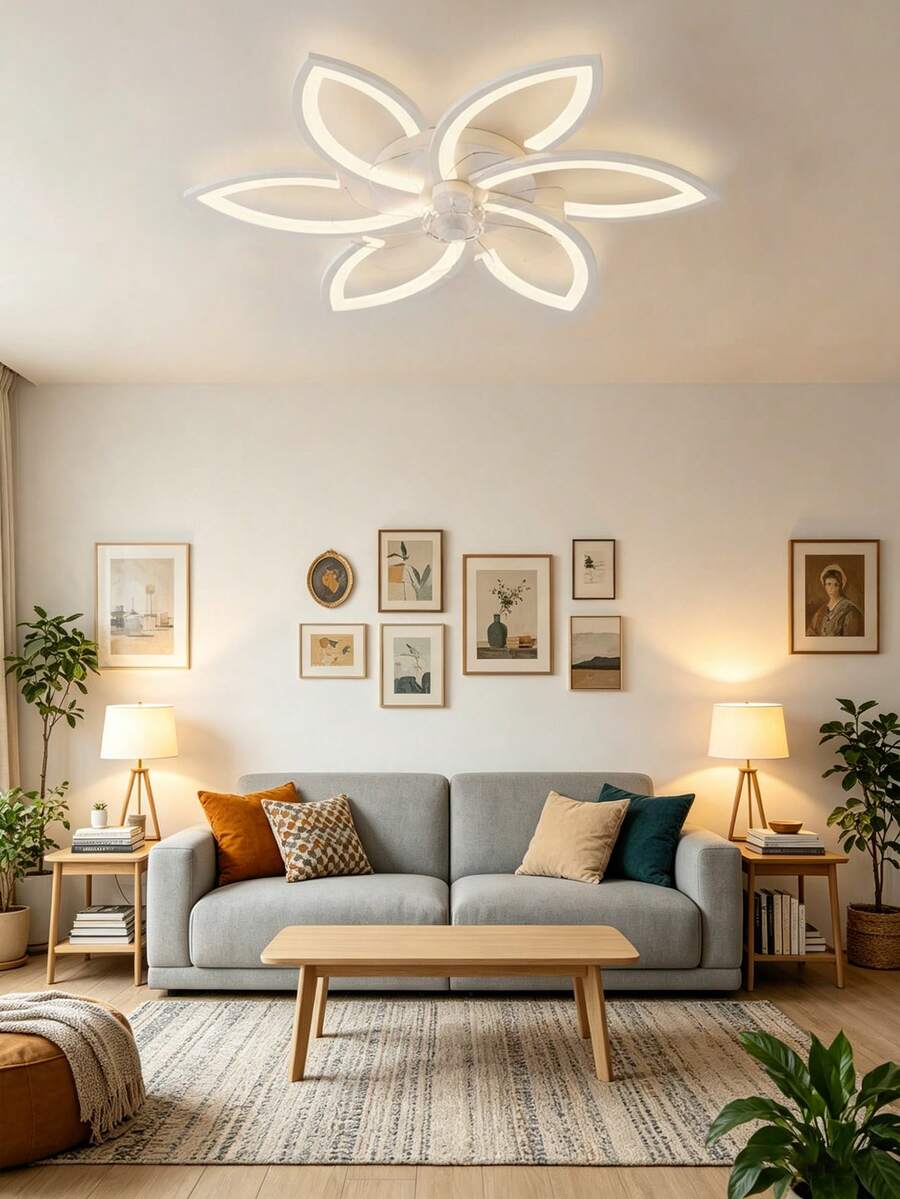 Flower Shape Flush Mount Ceiling Fan With LED Light, 3 Color Dimmable Low Profile Fan Ceiling Lamp, Quiet Adjustable Speed Non-Glaring Light For Bedroom, Living Room - Multicolor - View 1