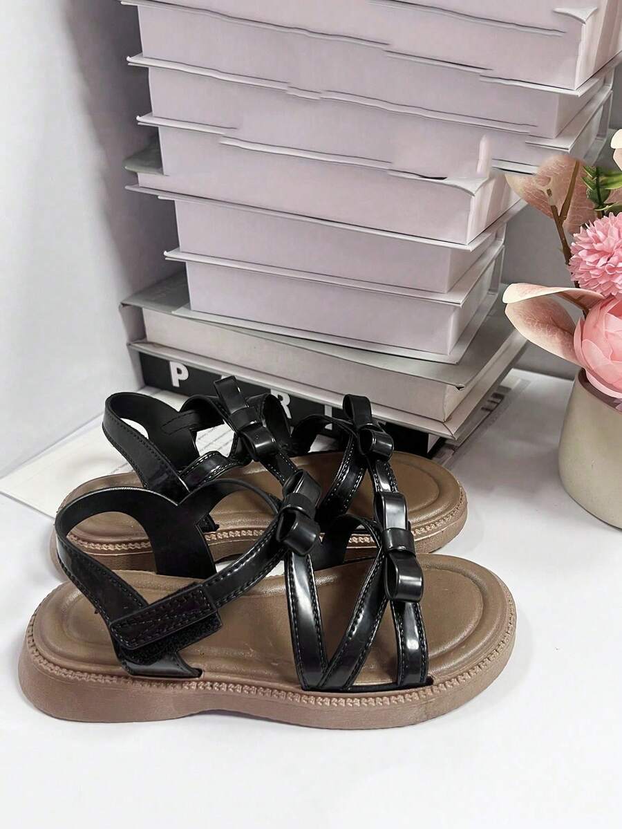 女童涼鞋 夏季新款蝴蝶結公主鞋,韓系幼兒沙灘鞋 - 黑色 - 查看 1
