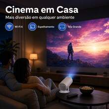 Smart Projetor Portátil HY300 Pro Android Dual WiFi6 Bluetooth 1080P Full HD Suporte 4K Bivolt Mini Projetor para Cinema em Casa Ao Ar Livre Escritório Compatível com Celular Notebook Videogame Entradas USB SD AV Conexão Fácil - Plugue Brasil (127V/220V) - Visão 9
