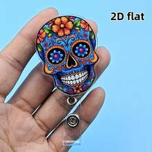 2D Non-3D Skeleton Creative Halloween Theme Retractable ID Badge Lanyard With ID Clip - Acrylic Employee Name Tag Holder, Doctor Nurse Assistant Card Display Holder, Suitable For Hospital Work, Holiday Gift - A - View 6