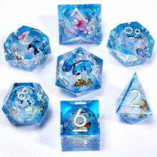 7pcs Liquid Core Dice Set, Resin Polyhedral RPG Dice, Sharp Edges, Handmade Role-Playing Game Accessories, Suitable For Christmas, Birthday, Holiday Events, Party Supplies, Board Games, Valentine's Day, Gift, Spring - Multicolor - View 7