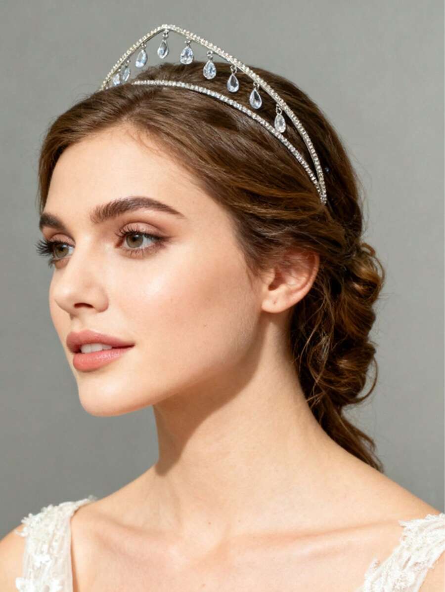 outingfit 1pc Minimalist Tassel Decor Crown Headband, Suitable For Women's Daily Wear Decoration, Evening Party Decoration Accessory - Silver - View 1