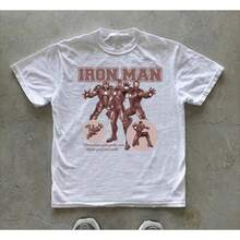 Disney Retro  Tony Stark Graphic Tee Men Vintage Marvel Superhero Print T-Shirt Washed Oversized Hip Hop Harajuku Cotton Tops - 1 - 查看 8