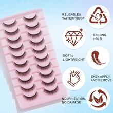 10 paires de faux cils 8D en fausse vison faits main, naturels, moelleux, épais, bouclés et courts, longueur 5-10 mm - Noir - Voir 8
