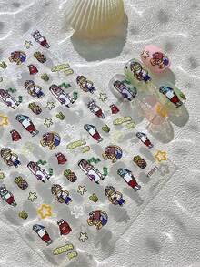 Pegatinas de uñas de verano con relieve 3D de concha brillante y pez de mar profundo, calcomanías de uñas de estilo oceánico de verano con pez pequeño de dibujos animados 3D - Multicolor - Ver 1