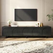 Lowboard TV Stand For Living Room / Modern TV Cabinet With 5 Doors / Arched Door Design / Ample Storage Space / Metal Feet / Suitable For The Living Room - 黑色 - 查看 7