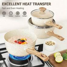 Sauce Pan With Lid, Nonstick Saucepans 1.5QT&2QT&3QT, Granite Sauce Pan 3pcs, Stone Saucepan Set, Small Pot With Lid, Nonstick Sauce Pot Set, White - View 7