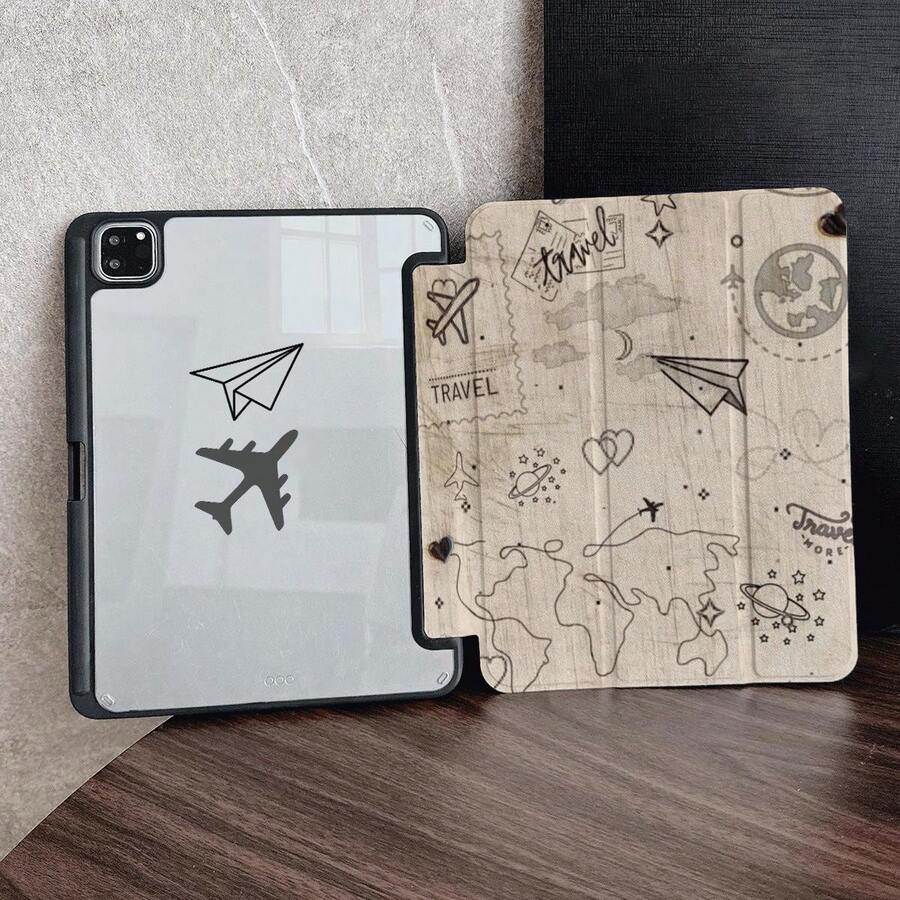 1件復古旅行地圖飛機平板保護殼 附筆筒 適用於iPad 10代 10.9吋 2022/Air 13(M3 2025)/Air 11(M3 2025)/11(A16 2025),自動休眠/喚醒功能/時尚平板配件 適用於小米5/5PR/6/6PRO/7/7PRO/Galaxy Tab S10+/S9/A9,適用於小米Pad 5/6/7,適用於華為Matepad - 彩色 - 查看 1