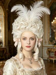 Multi-Color European Court Style Heat Resistant Wig, Rococo Retro Tall Updo With Loose Curls, Ideal For Halloween, Period Cosplay, Stage Performances & Themed Shoots, Elegant Voluminous Costume Wig - Multicolor - View 9
